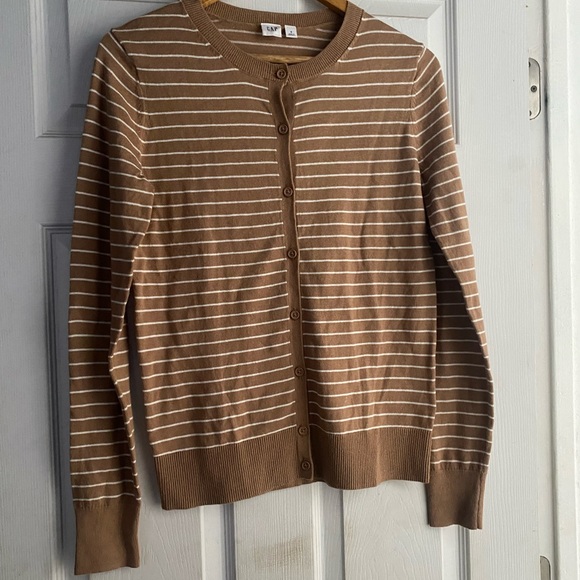 Gap Striped Button Up Sweater, Tan & White, Size S - Picture 1 of 4